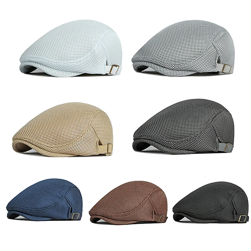 

1Pc Men's Casual Hat Berets Caps For Spring Summer Autumn Flat Cap Breathable Mesh Cap Flat Peaked Beret Hats Golf Hat