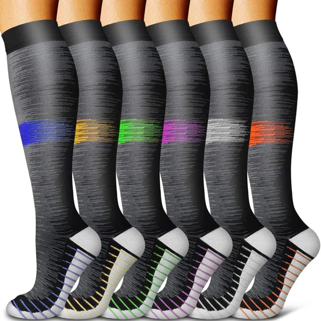 5/6 Pairs Men and Women Compression Socks Circulation Recovery Varicose Veins Nursing Travel Running Hiking Sports Socks 6 pairs-YY019