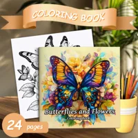 Butterfly and Flowers Adult Coloring Book - 20*20cm 24 Page Art Coloring Book - Helps Reduce Stress and Ease Emotions 1