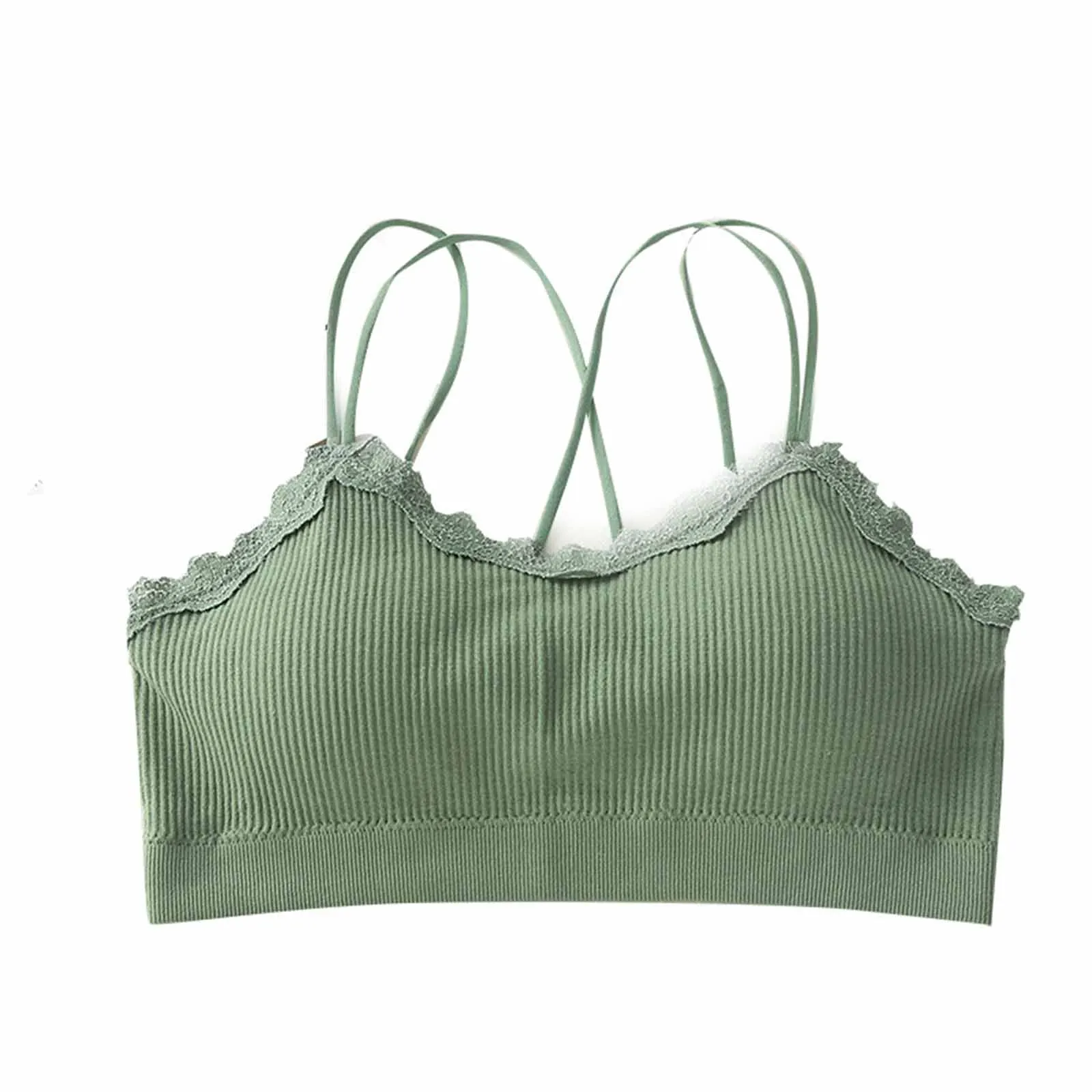 Womens Sexy Lace Camisole Padded Tube Tops Bra Comfort Tanks Intimate Underwear Crop Top Female Wireless Bra Solid Camisole