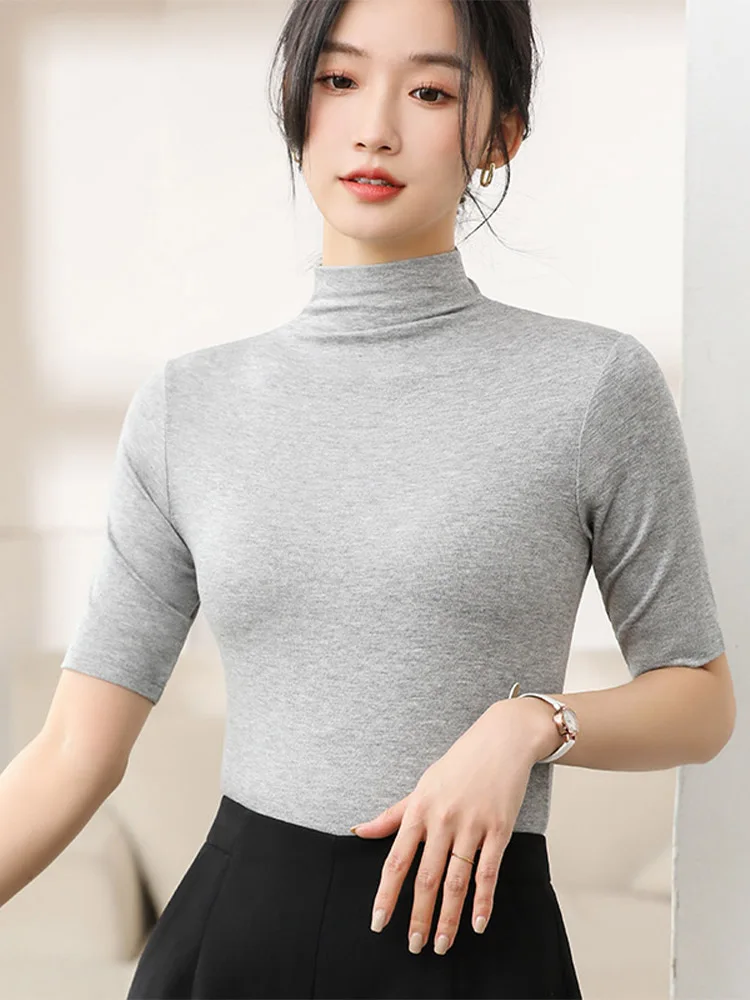 韓国 冬秋 ハーフタートルネック ボトリングシャツ 綺麗め 3色 435a811b81cee7aac6c0ace1d2c8e0