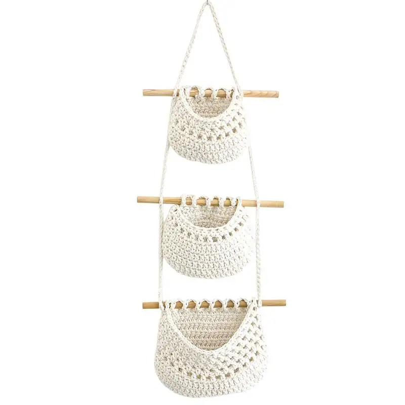 

3-уровневая вешалка для фруктов Boho 3-уровневая корзина для фруктов ручной работы декоративная компактная сверхпрочная Экологичная настенная корзина для фруктов Boho