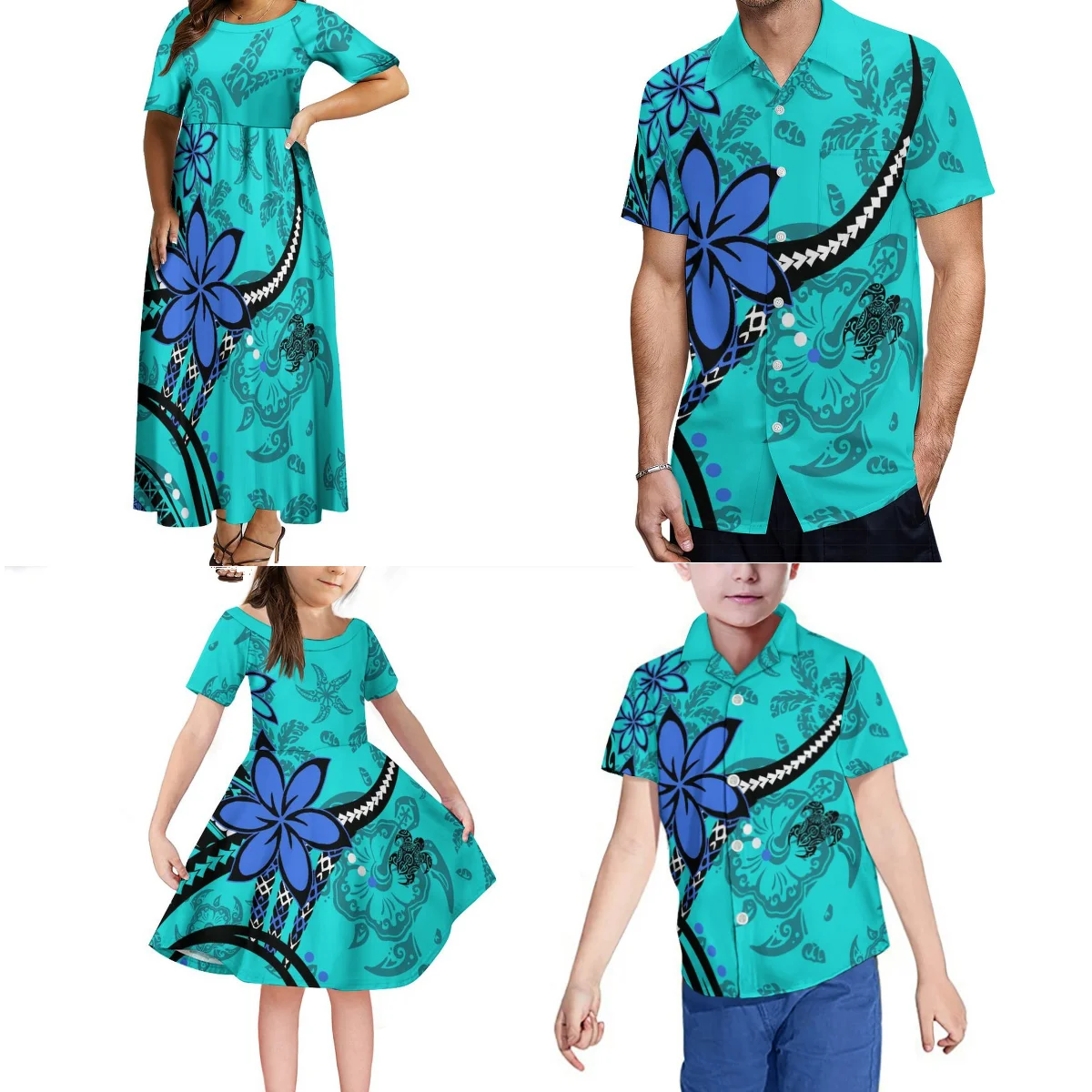 

Hawaiian Family Clothing Polynesian Adult Children Family Party Set Mother Daughter Dress Father Son Shirt Summer
