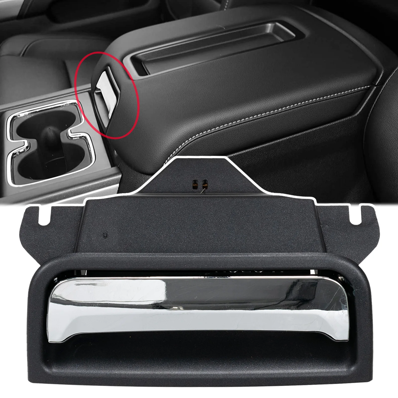 Car Chrome Black Center Console Latch Handle Plate Lid For Chevrolet Suburban Tahoe 2015 2016 2017 - 2020 GMC Yukon Replacement 1