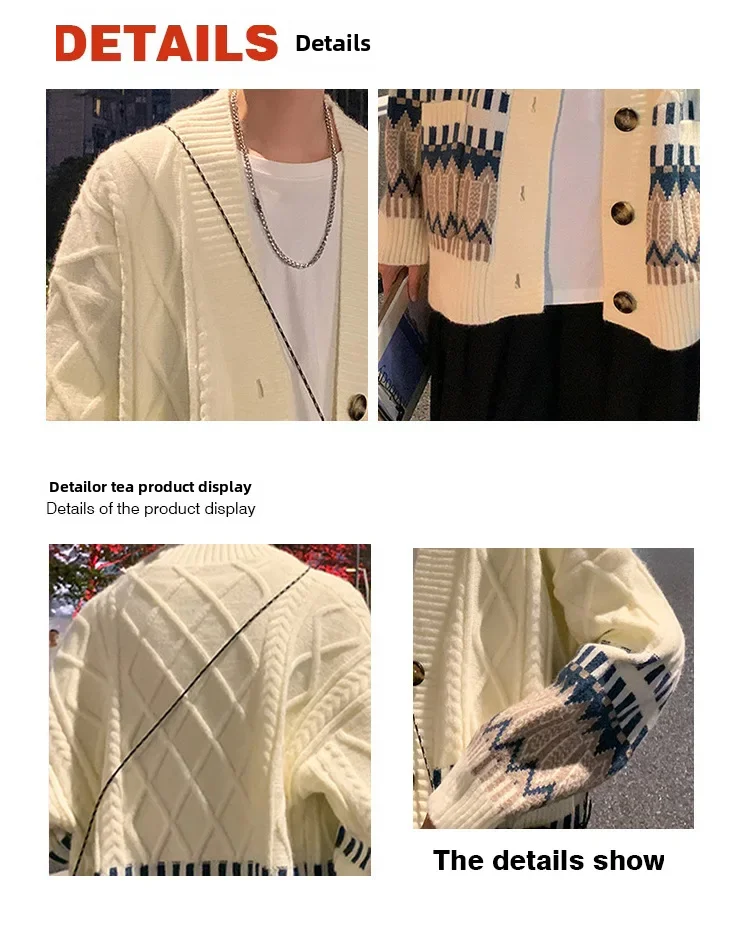 Versatile Korean Style Fall Winter New Men's Sweater Idle Thickened Knitted Top Couple Casual Color Block Cardigan Jacket