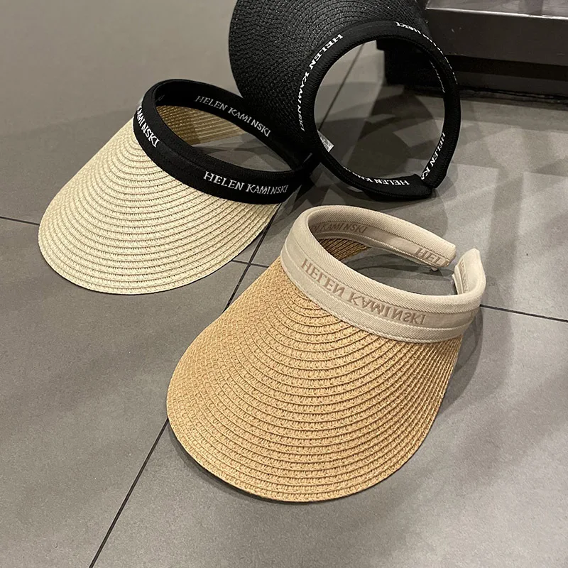 

Straw Woven Duck Tongue Top Hat Female Spring and Summer Beach Vacation Sunscreen Sunshade Topless Headband Sun Hat