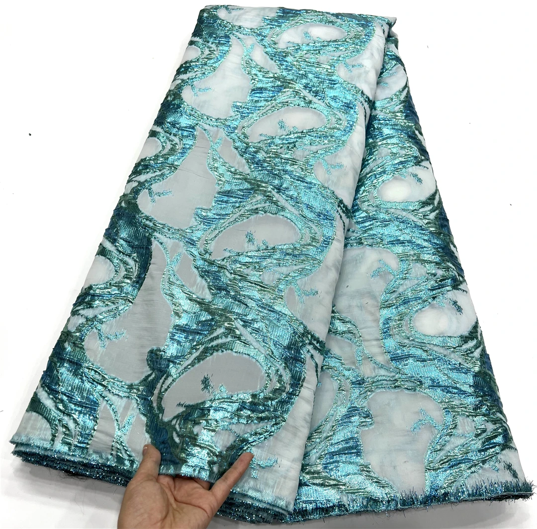 

2023 High Quality Multicolour Organza Jacquard Weave Water Soluble Swiss French African Tulle Lace Fabric For Dress 5Yards/Lot