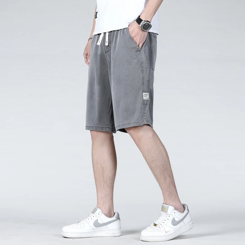 Mingyu Brand Summer Thin Soft Lyocell Fabric Denim Shorts Men Loose Drawstring Elastic Waist Grey Casual Short Large Size M-5XL