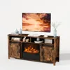 Fireplace TV Stand with Sliding Barn Door for 70 Inch TV,Farmhouse Entertainment Center with 23" Fireplace,Rustic Media Console 2