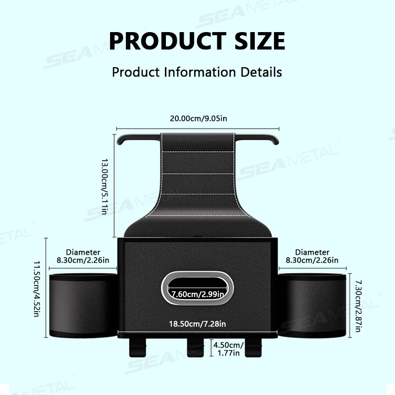 Car Door Handle Storage Box SEAMETAL Car Hook Storage Bag Seat Back Water Cup Phone Holder Tissue Box Rear Storage Organizer Car Interior Accessories