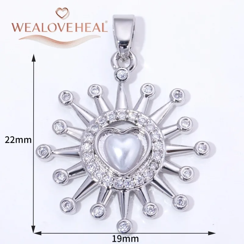 18K vergoldete runde Sonnen-Charms-Anhänger mit eingelegtem Zirkon, Herz/Kreuz/Engel-Anhänger für DIY-Halskette, Schmuckherstellung, Zubehör – Detail 38