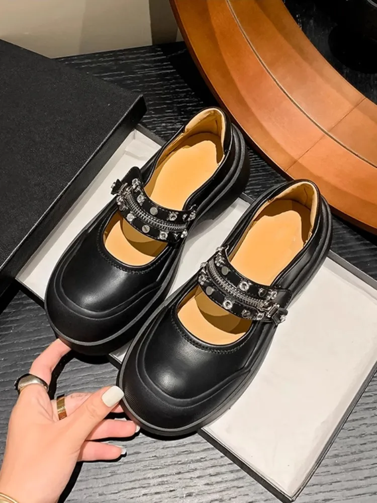 Preppy Style Women Platform Shoes New Spring Autumn Design Round Toe Mary Jane Pumps Split Leather Fashion Ladies Casual Shoes 5
