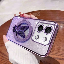 Plating Butterfly Holder Silicone Phone Case Back Cover for RedmiNote13 Pro plus (SFHD Purple)