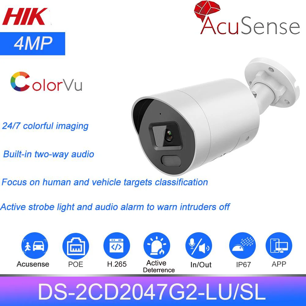 Hikvision 4mp ColorVu Bullet IP Camera DS2CD2047G2LU/SL Strobe Light