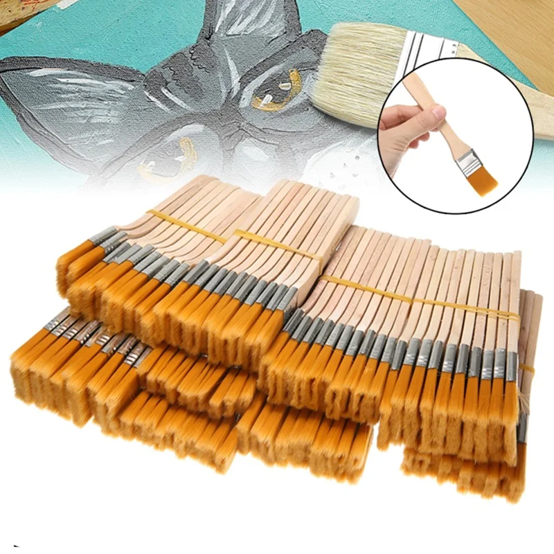 10pcs Oil Paint Brush Memory Nylon Paint Brushes Set For Acrylic Oil Drawing Watercolor Wooden Painting Brush Tools Art Supplies