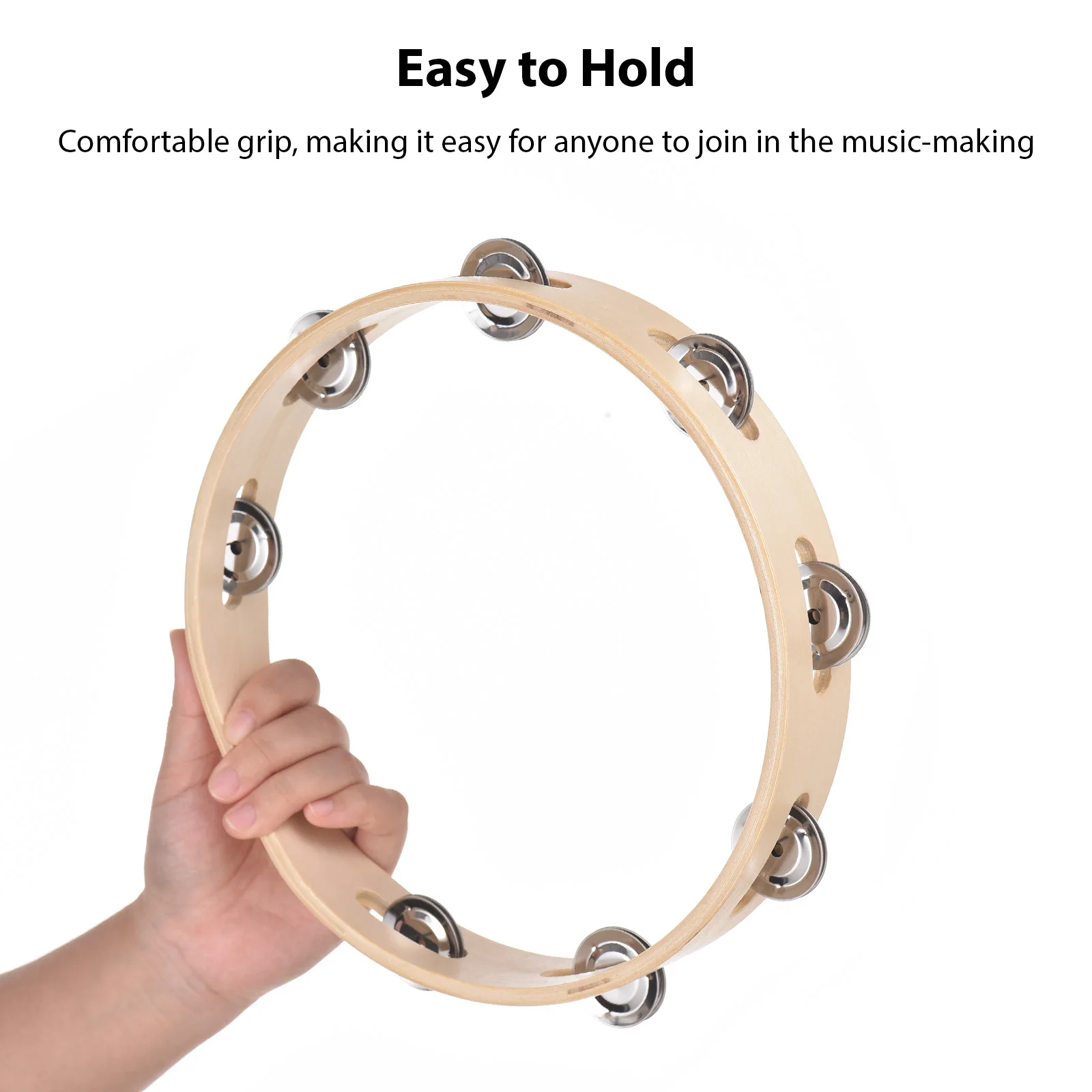 6/8/10 Inch Tambourine Hand Cranked Bell Single Row Wooden Tambourine Rings Natural Color Metal Bell Sound children percussion instruments