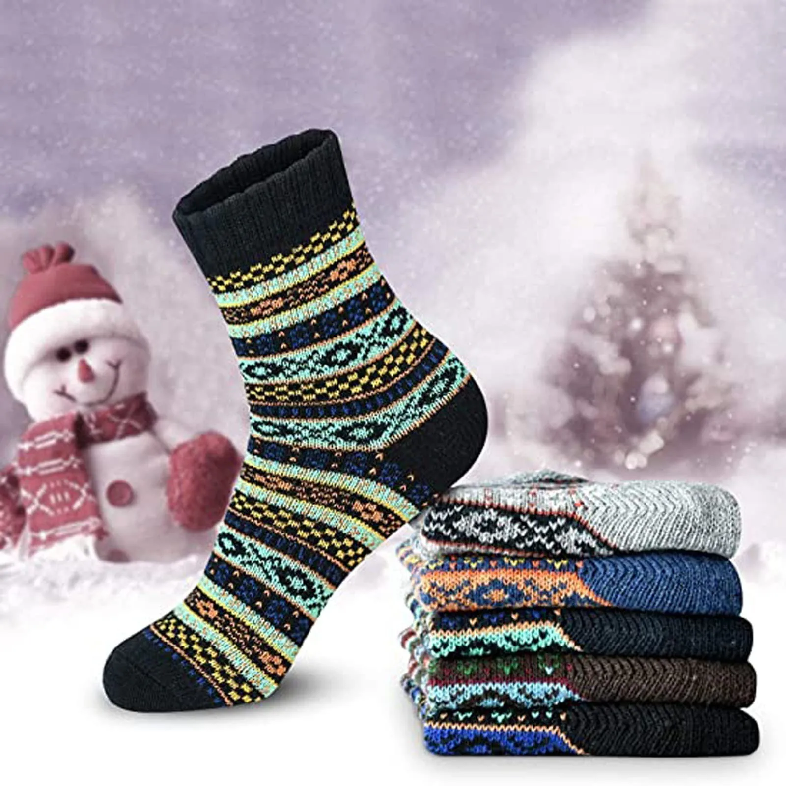 

Осенне-зимние теплые мужские утепленные шерстяные носки, Модные Повседневные носки в стиле Харадзюку, носки в национальном стиле, Подарочные чулки
