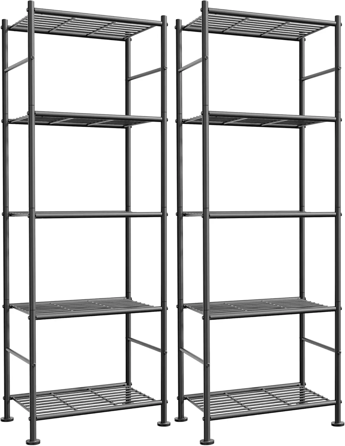 2-Pack 5-Tier Metal Storage Shelves, Space-Saving Organizer for Kitchen, Garage, Laundry with Adjustable Feet (Black)
