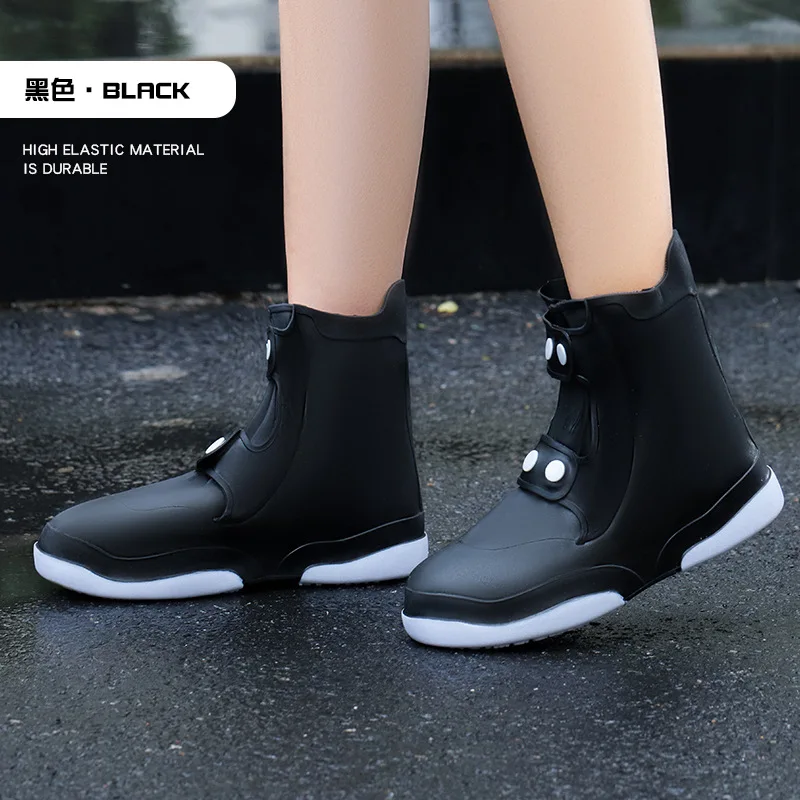 Reusable Waterproof Rain Shoes Covers Overshoes Washable Anti Skid Shoe Covers With Button White Durable Shoe Accessorie