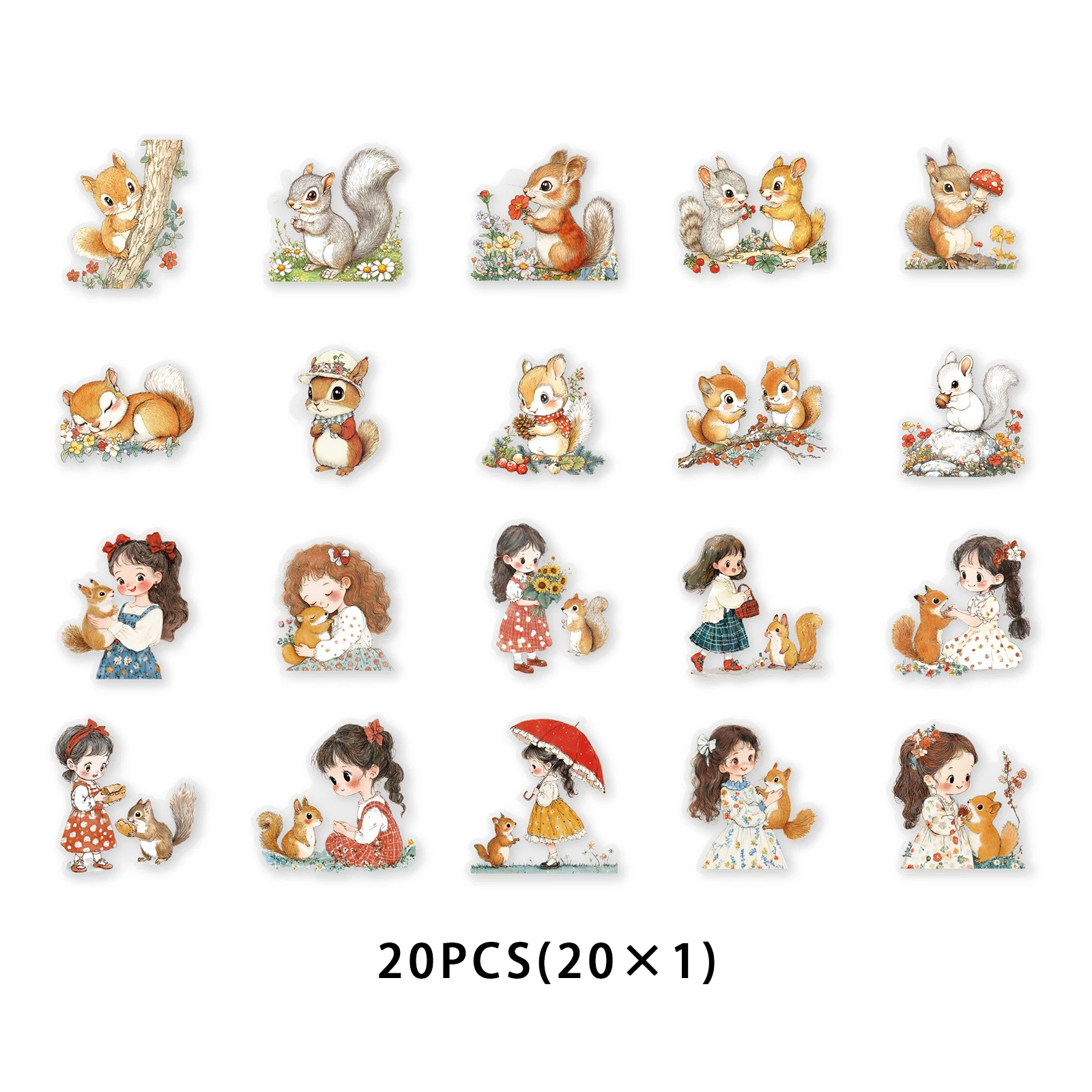 20 قطعة من ملصقات السنجاب اللطيفة والفتيات للأطفال...