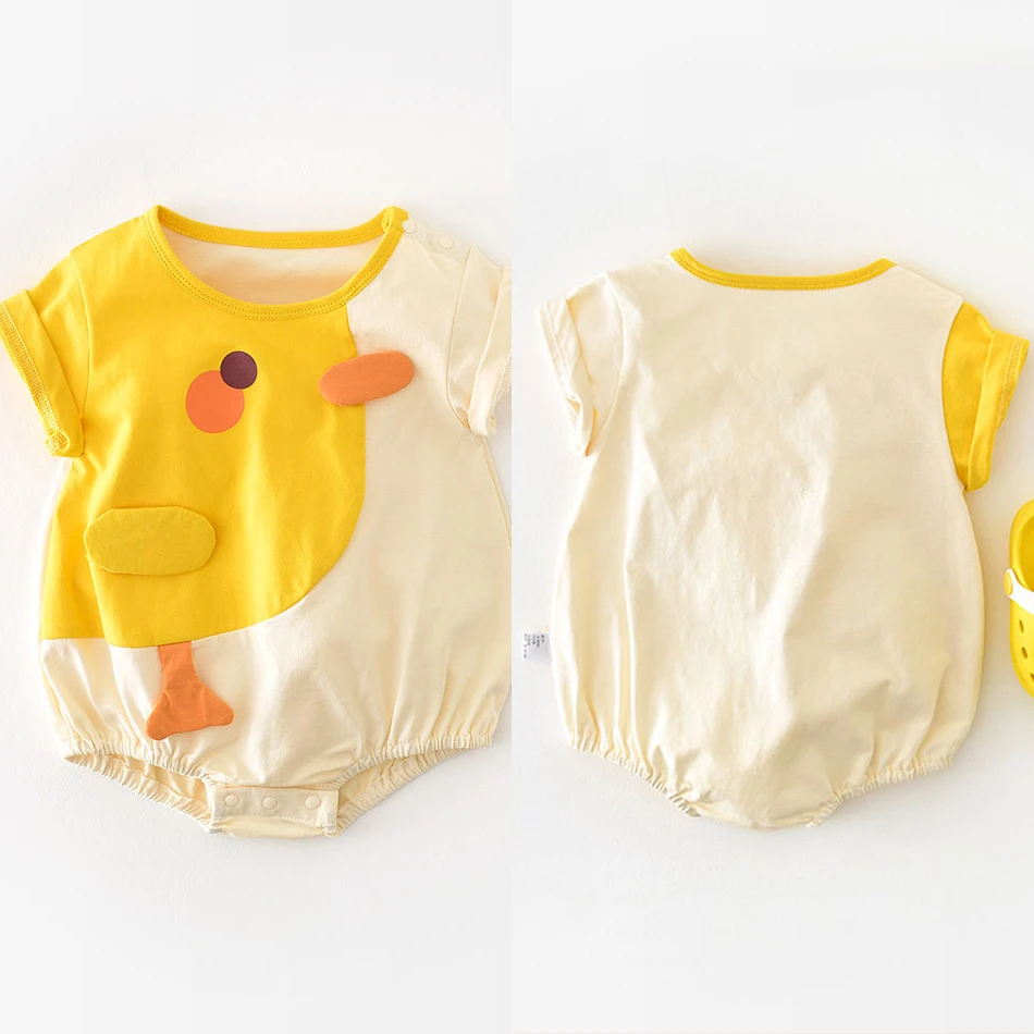 

3-24 Months Boys Girls Pajamas Kids Chicken Sleeper Infant Yellow Beige One-Piece Baby Birthday Onesie Summer Casual Romper