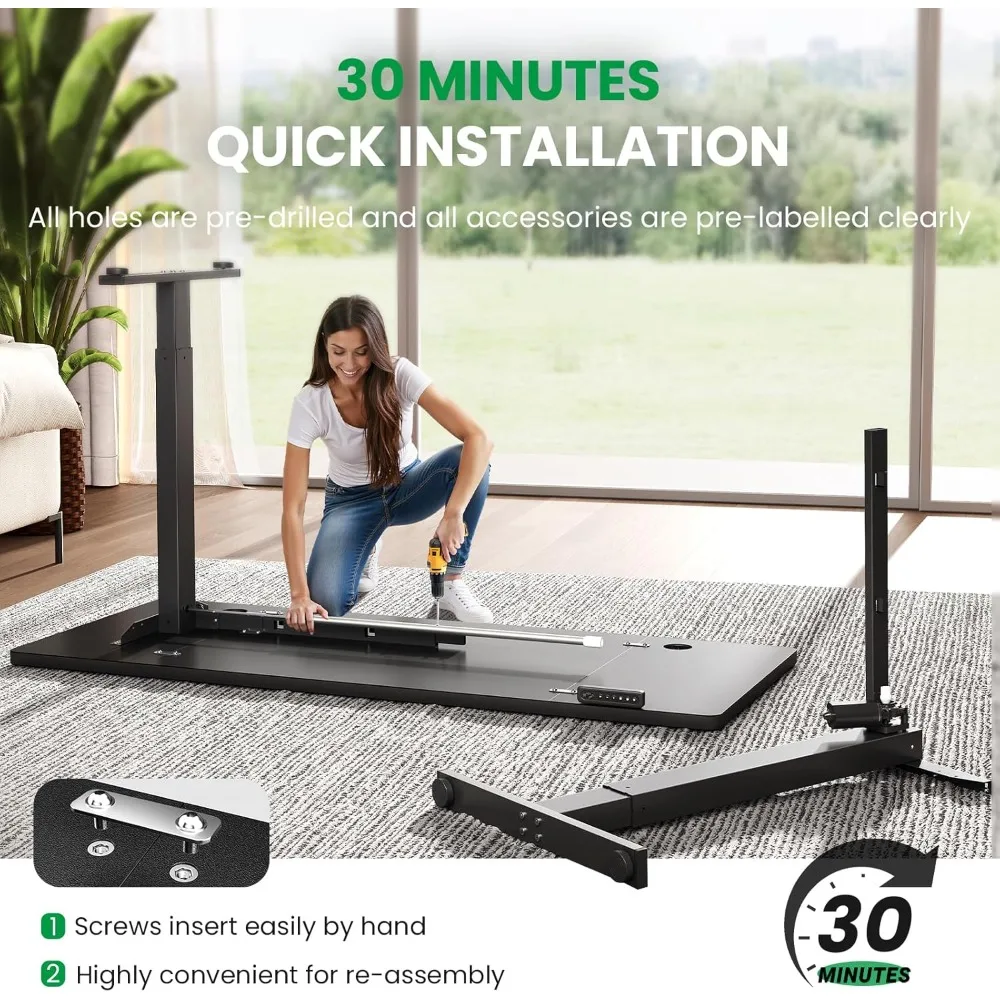 Adjustable Electric Standing Desk - 63" x 24" Desk with Cable Management and 3 Memory Height Settings