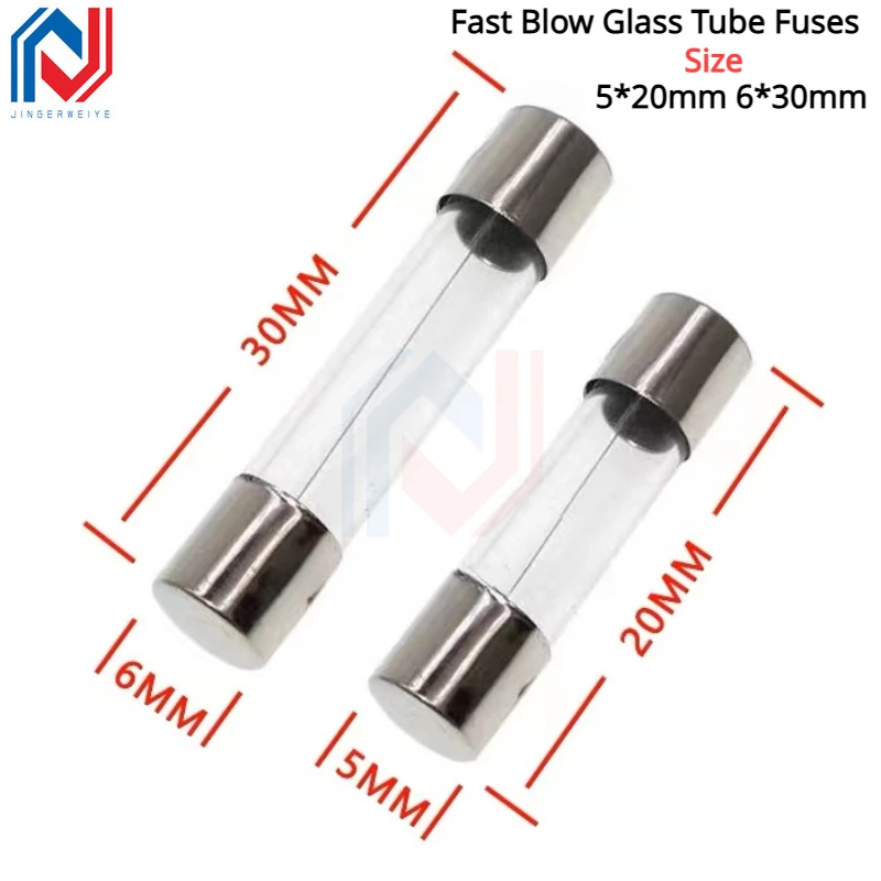 

10pcs/lot One Sell 5*20mm 6*30mm Fast Blow Glass Tube Fuses 5x20 6x30 mm 250V 0.5 1 2 3 4 5 6 8 10 15 20 25 30 A AMP Fuse