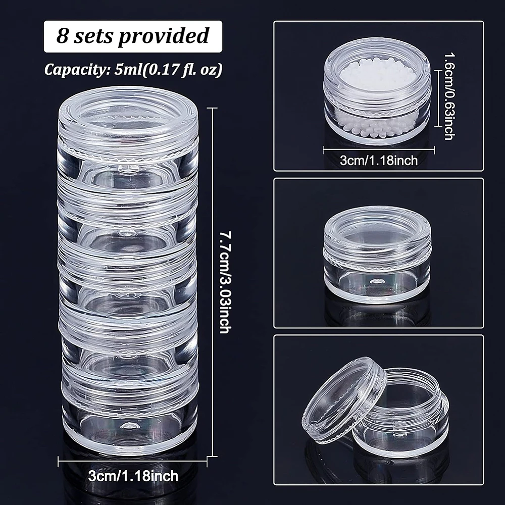 60 Sets Stapelbare Perlenbehälter - 6 Schichten, Rund, Transparent, Für Perlen, Knöpfe, Make-up Proben