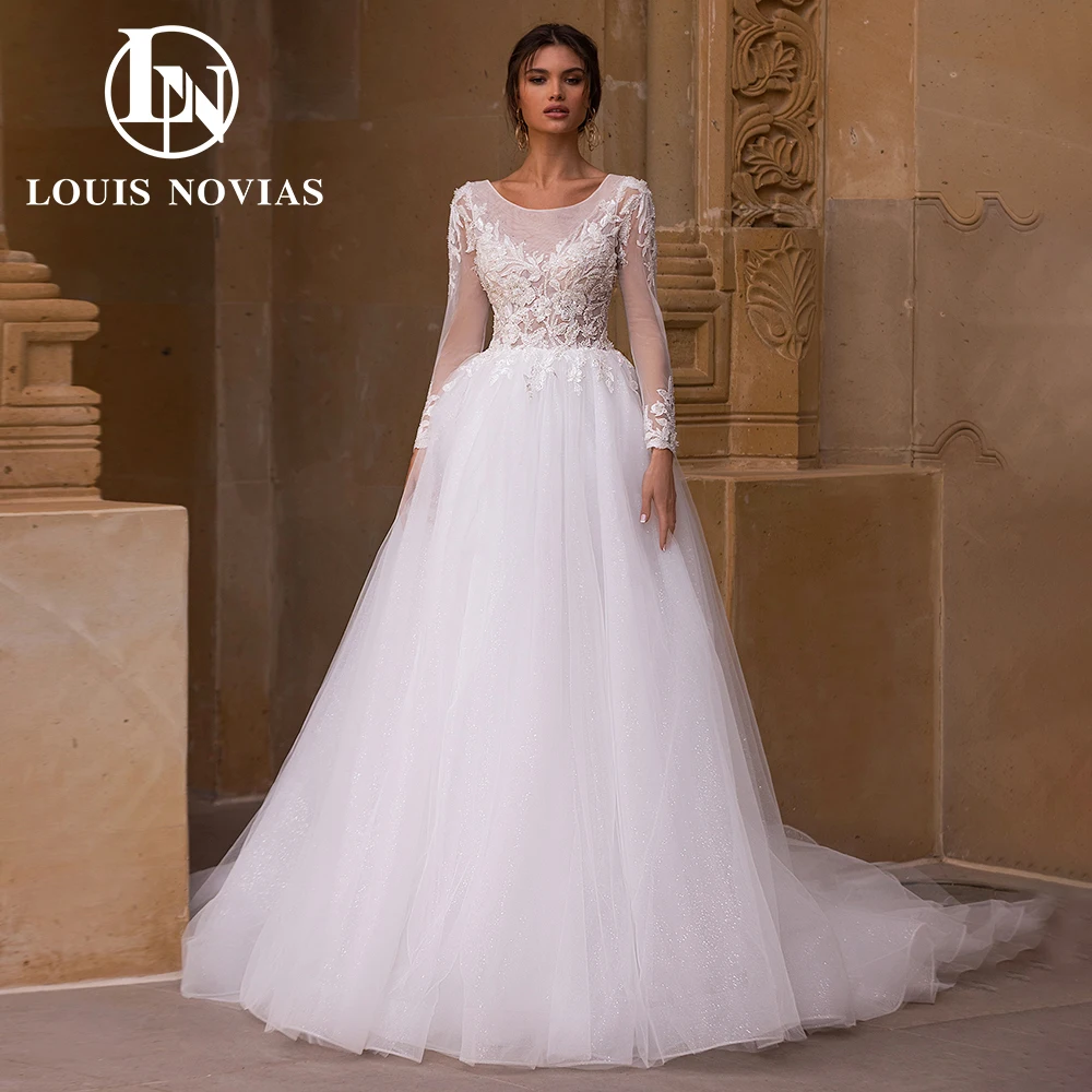 

LOUIS NOVIAS A-Line Wedding Dresses For Women 2024 Vestidos De Novia Illusion Long Sleeve Bride Embroidery Sequined Bridal Gown