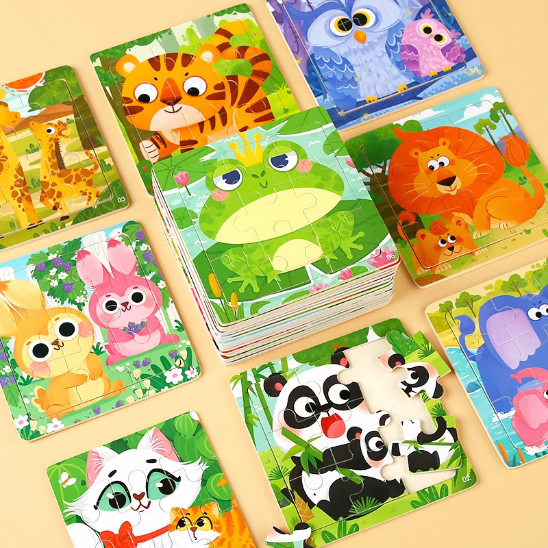Wooden puzzle cartoon animal Puzzles and jigsaws toys for kids 2 to 4 years old Montessori education gift for kids