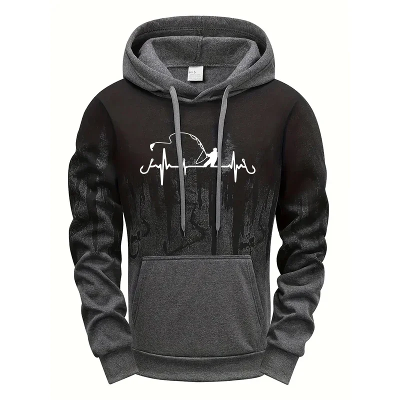 Mens Fishing Print Hoodie Casual Sports Sweatshirt