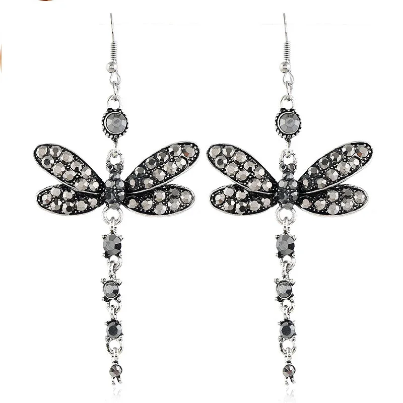 Retro Earring Creative Fashion Inlaid Multicolor Zircon Dragonfly Shape Earrings animal earrings,butterfly earrings