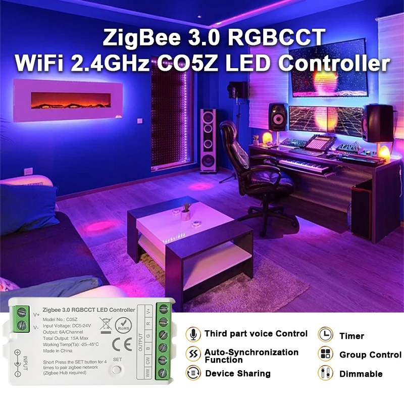 ตัวเลือกสินค้า Zigbee 3.0 WiFi ควบคุมไฟ LED สีเสียง
