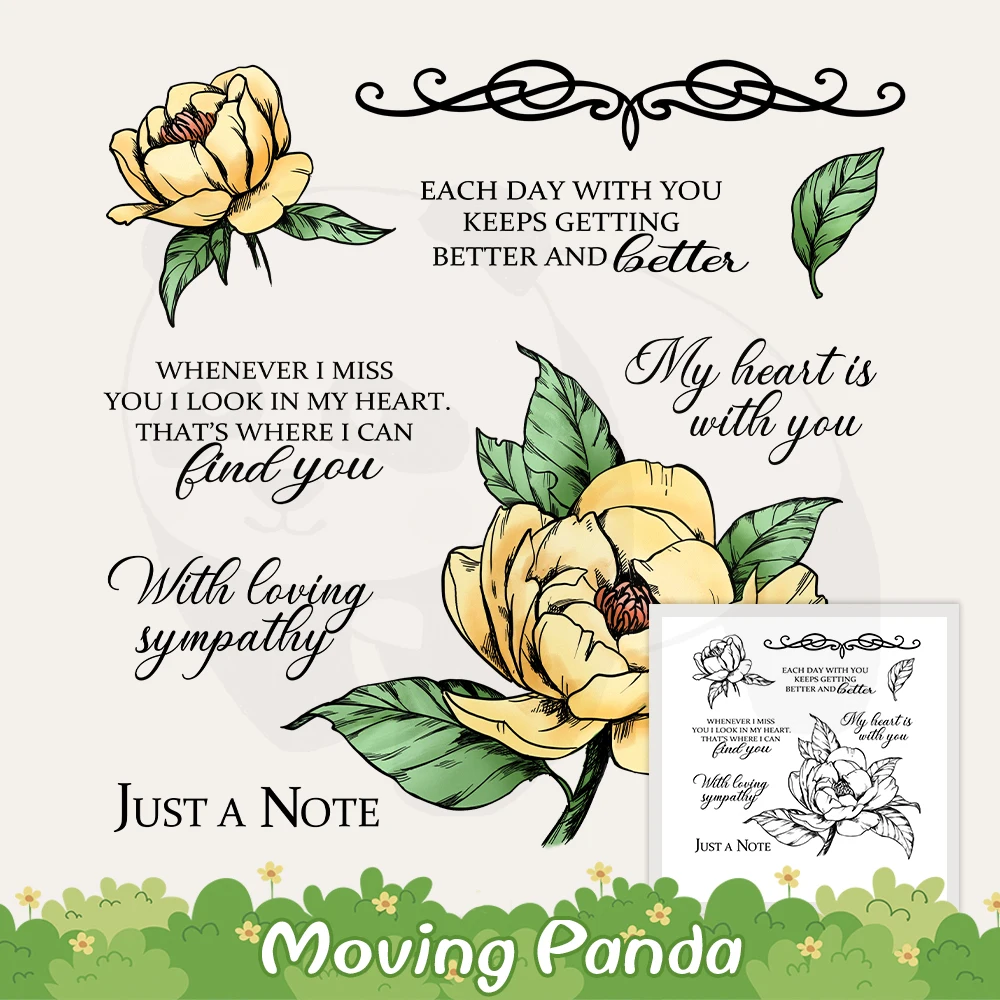 

Beautiful Mangnolia Flower Cutting Dies Clear Stamp DIY Scrapbooking Supplies Metal Dies Silicone Stamps For Cards Albums Decor