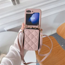 Luxury Crossbody Leather Phone Case with Zipper Wallet and Card Holder - Galaxy Z Flip4 (Pink)