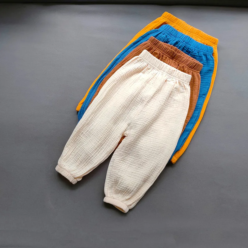 

Children Double-Layer Cotton Yarn Lantern Men and Women Baby Lightweight Anti Mosquito Long Baby All-Match Beam Feet Pants