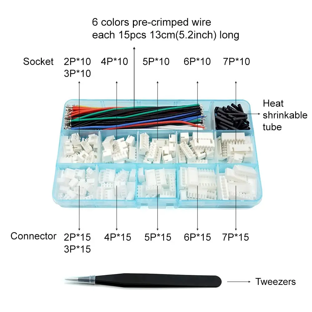 Assortiment de connecteurs JST-XH 2 à 7 broches avec fils précrimpés 22AWG