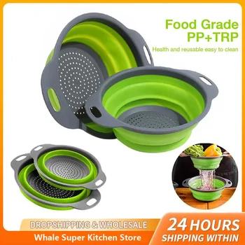Cestello di scarico pieghevole in silicone Cestino per lavaggio frutta e verdura Colino pieghevole Scolapiatti pieghevole Strumento di stoccaggio della cucina 1