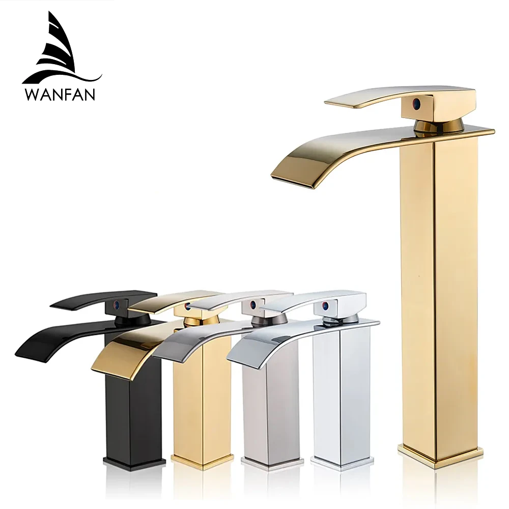 Basin Faucets Brass Silver Elegant Waterfall Bathroom Sink Faucet Single Lever Hole Deck Mount Big Square Spout Mixer Taps
