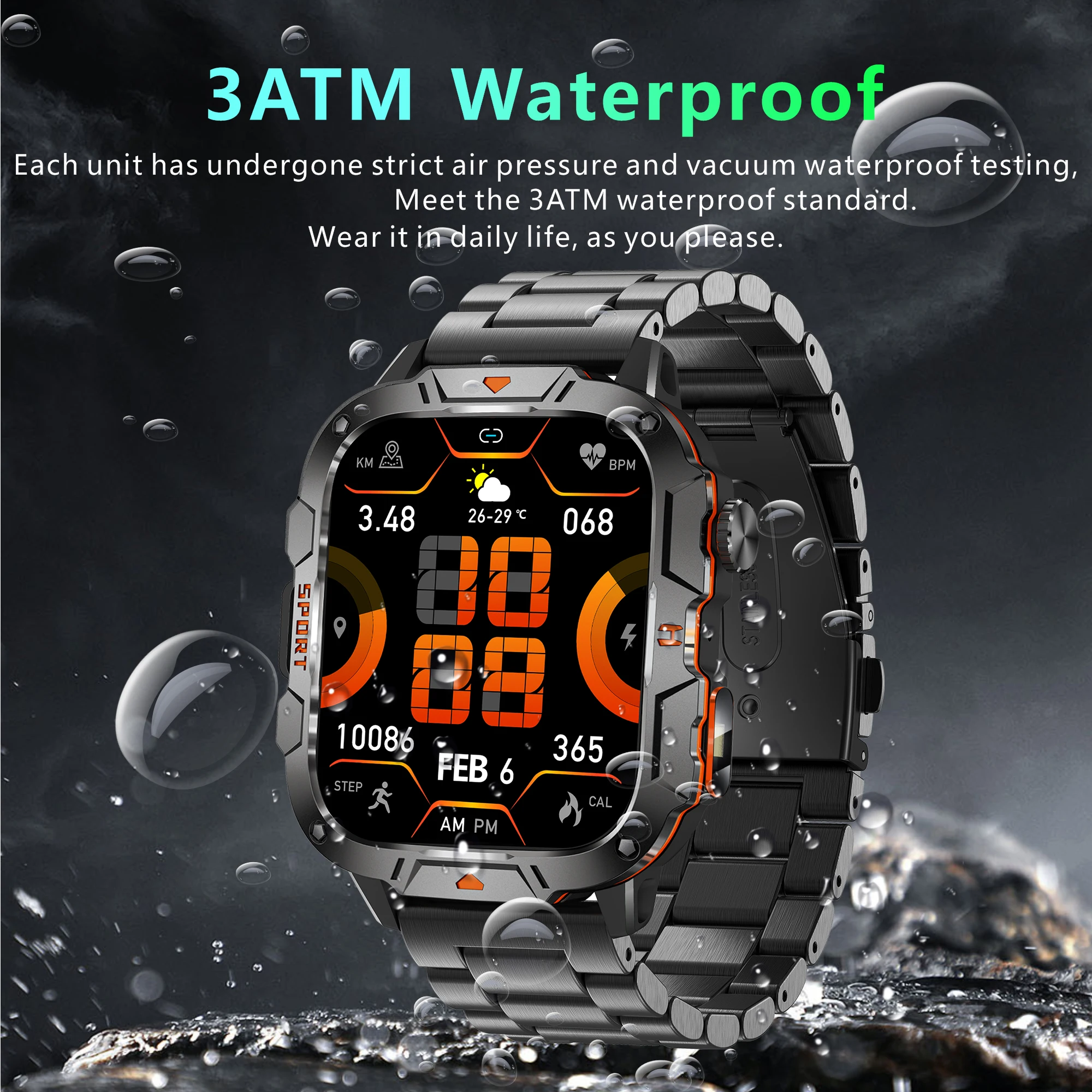 New Full Touch Smart Watch Men For Android Xiaomi Blood Pressure Oxygen Fitness Watch Waterproof LED Flashlight SmartWatch 2024 5