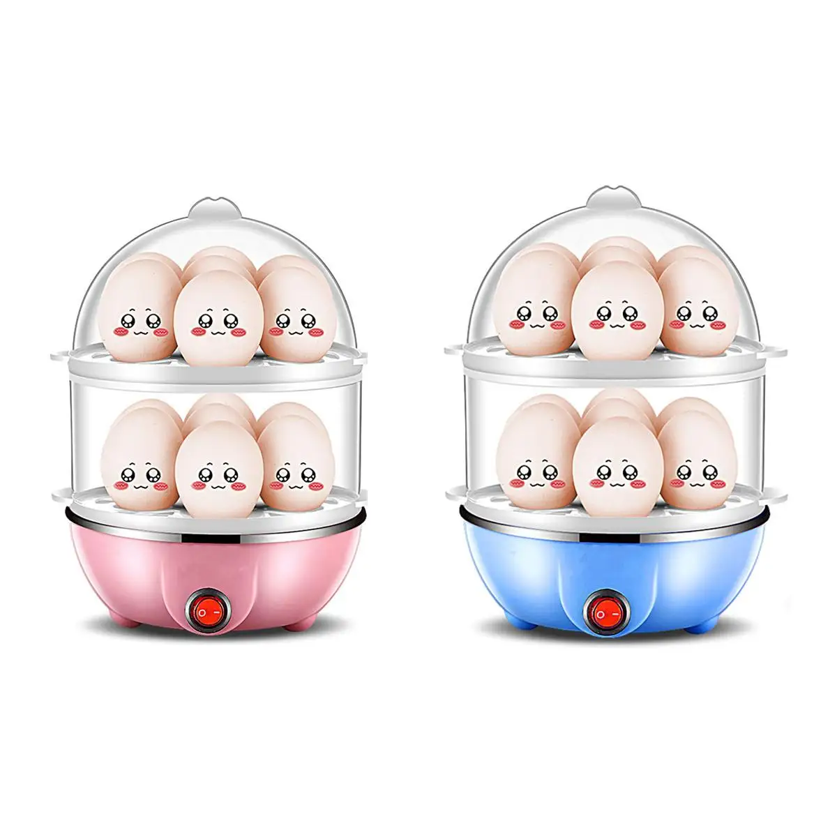 Egg Cooker,350W Double-Layer Electric Egg Maker Multi-functional Eggs Boiler Steamer with 14 Eggs Capacity Pink 