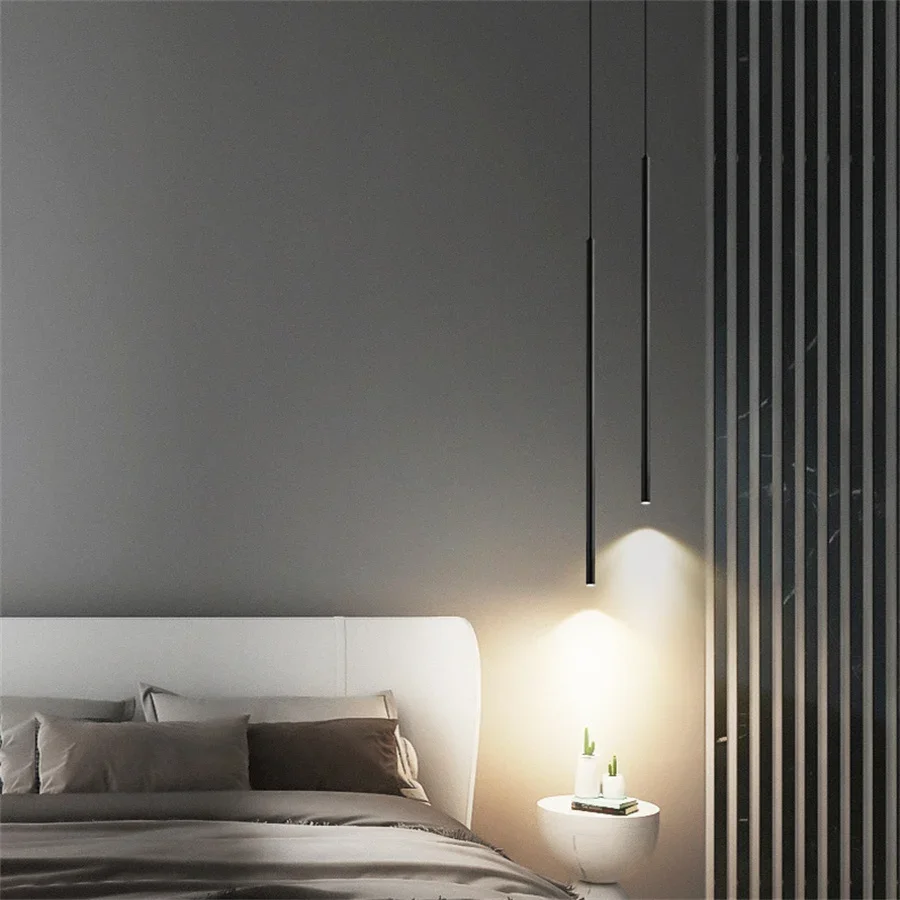 Superfine 2CM Led Pendant Lights Long Tube Hanging Lamp Kitchen Island Dining Room Table Pendant Lamp Bedroom Bedside Droplight 2