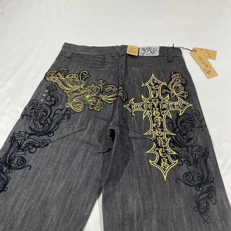American Vintage Hip-Hop Geometric Print Denim Shorts Y2K Street New Rock Gothic Baggy Shorts Men Leisure Harajuku Loose men jeans denim shorts summer jeans shorts