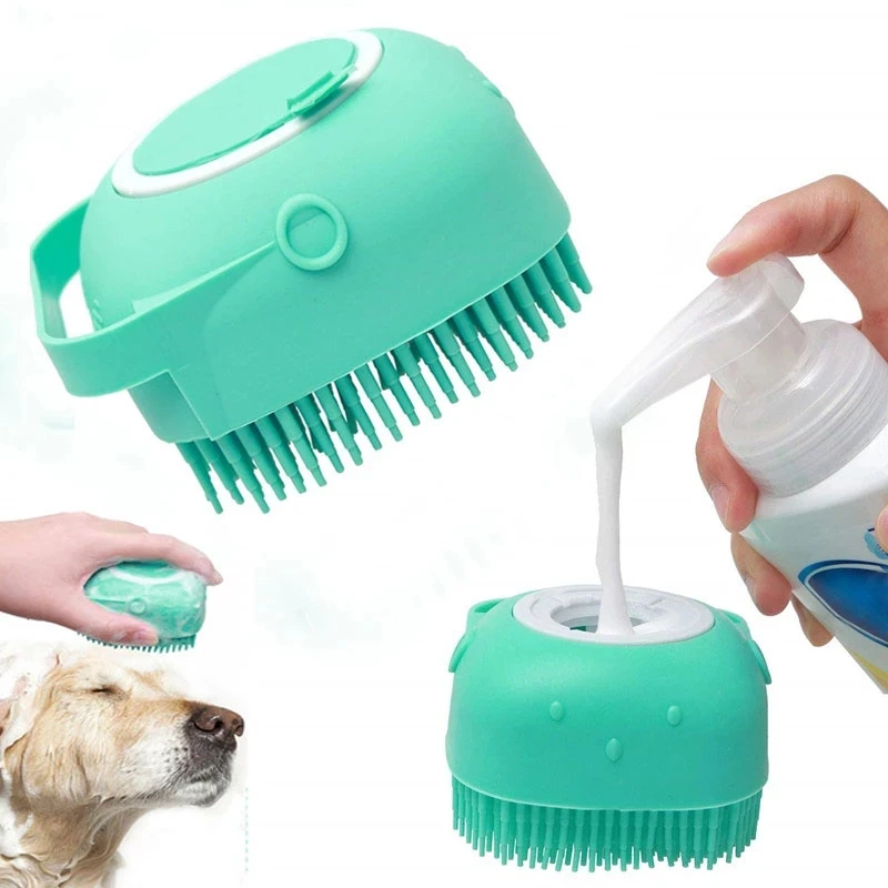 

Bathroom Pet Dog Cat Bath Brush Massage Brush with Soap and Shampoo Soft Silicone Glove Dogs Cats Combs Pet Grooming Brush