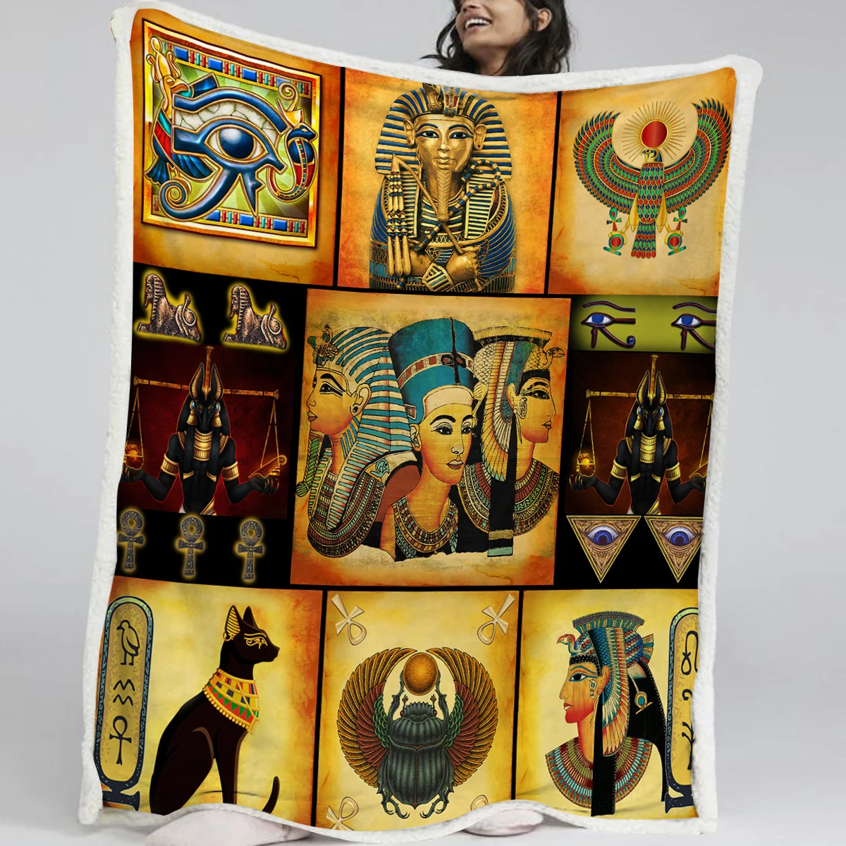 

BlessLiving Ancient Egypt Culture Pattern Sherpa Fleece Blanket Mysterious Symbol Eye Of Horus Blanket For Sofa Bed Dropshipping