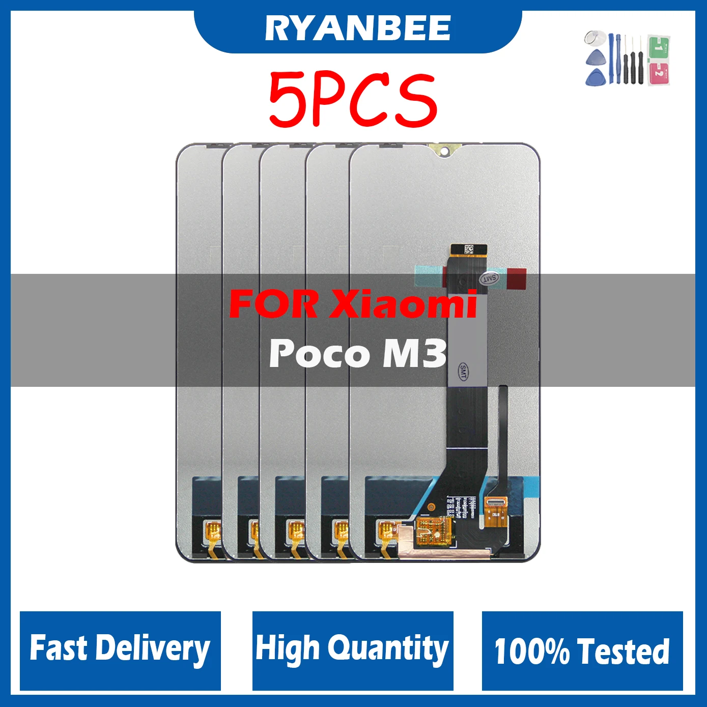 

5 шт./партия, ЖК-дисплей 6,53 дюйма для Xiaomi Poco M3, ЖК-дисплей, сенсорный экран, дигитайзер в сборе для Redmi 9T, экран дисплея с рамкой, ЖК-дисплей