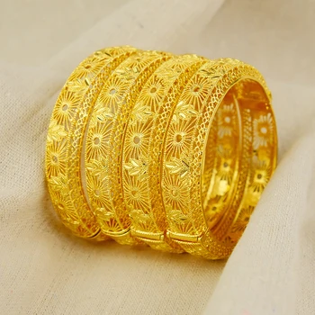 1/4 pezzi Dubai 24K braccialetti color oro per le donne designer di gioielli di lusso braccialetti indiani africano arabo all'ingrosso matrimonio nuziale 1