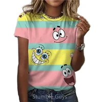 Fashionable Lady T -shirt Cute SpongeBob Cartoon 3D Printing Casual Clothing Sponge Baby Round Neck Short -sleeved T -shirt 1
