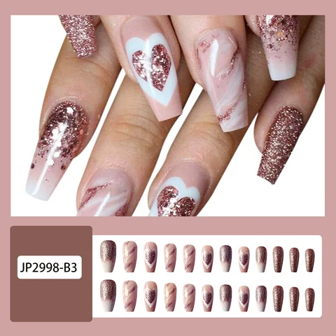 Coffin French Nail Crystal AB Shine Decorative False Nails Long Ballerina Rhinestones Press On Artificial False Nail Tip