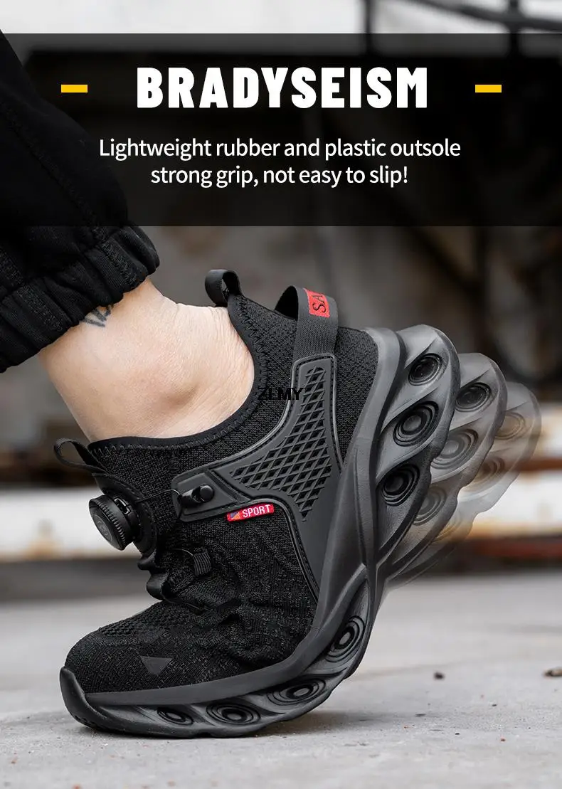 Rotated Button Safety Shoes for Men Steel Toe Working Sneaker New Puncture Proof Work Safety Boots Man Black Work Shoes Security